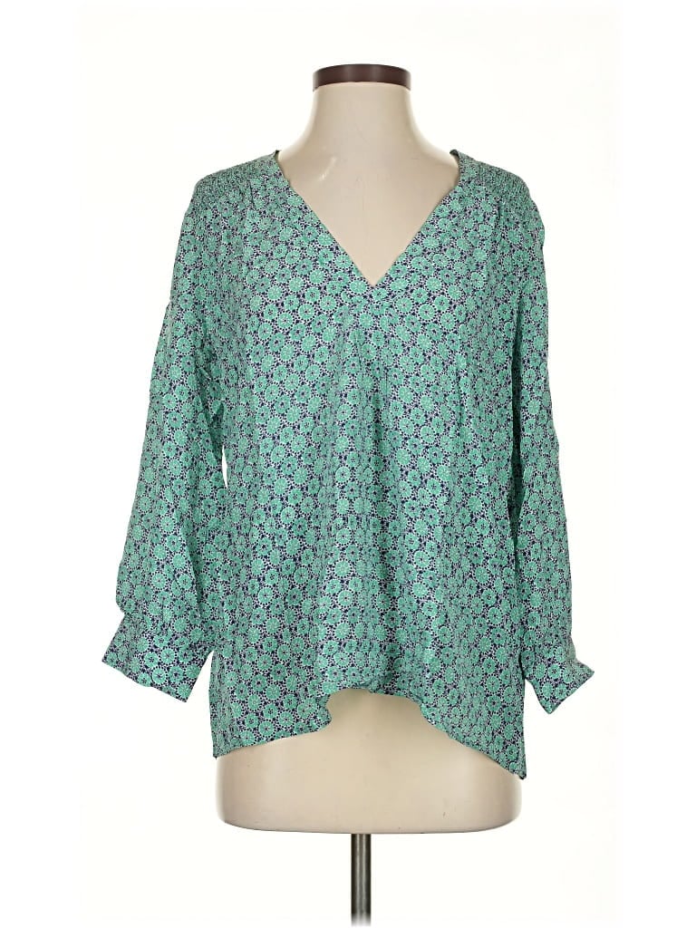 Pre-owned Joie 3/4 Sleeve Silk Top Teal V Neck Tops In Blue