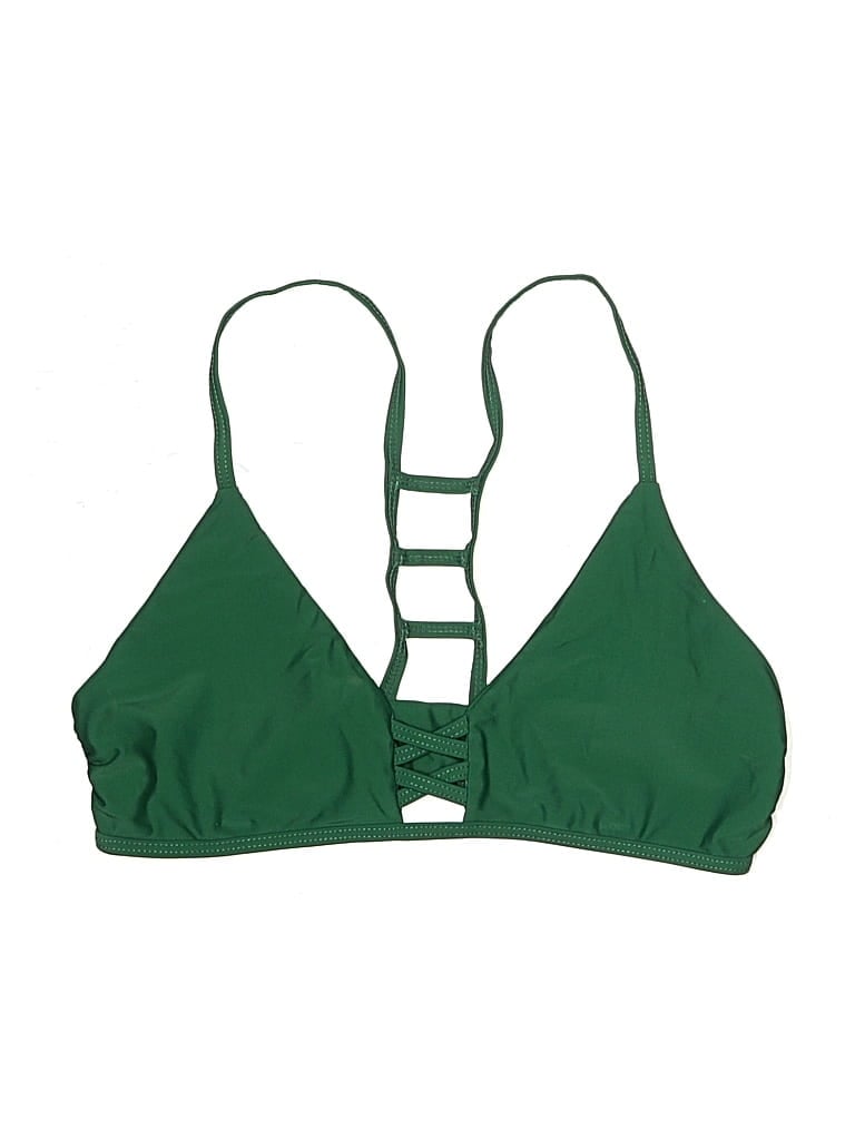 Pre-owned Unbranded Swimsuit Top Green Solid Pattern Swimwear