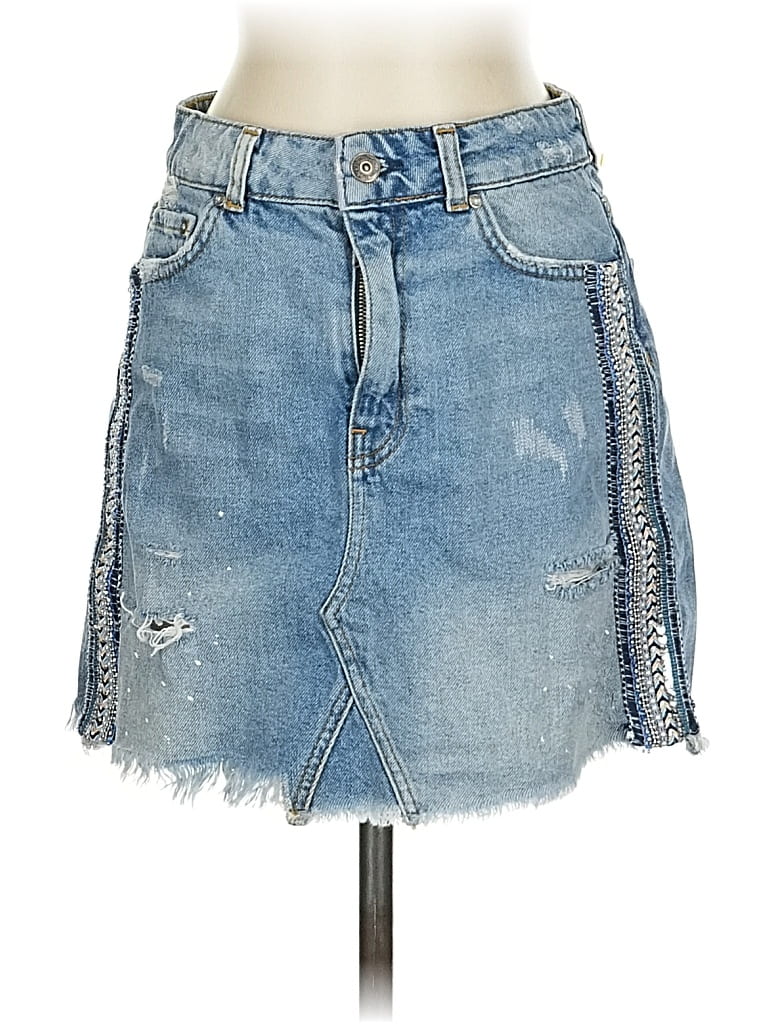 Pre-owned Free People Denim Skirt In Blue