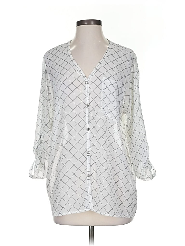 Pre-owned Cabi 3/4 Sleeve Blouse In Silver