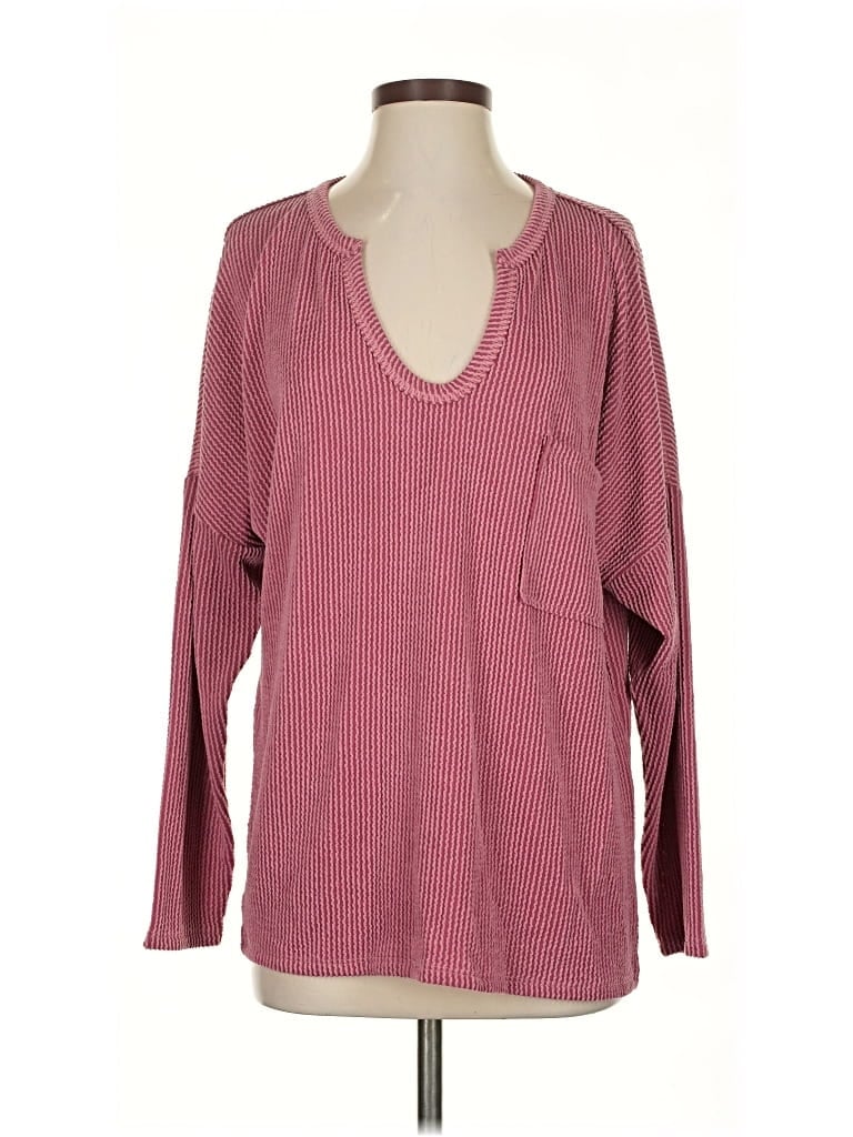 Pre-owned Bibi Long Sleeve Top Burgundy V Neck Tops