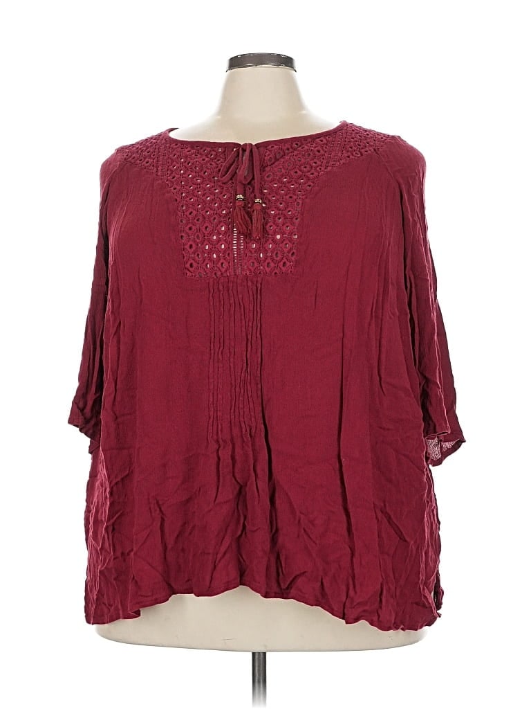 Pre-owned Catherines 3/4 Sleeve Blouse In Burgundy