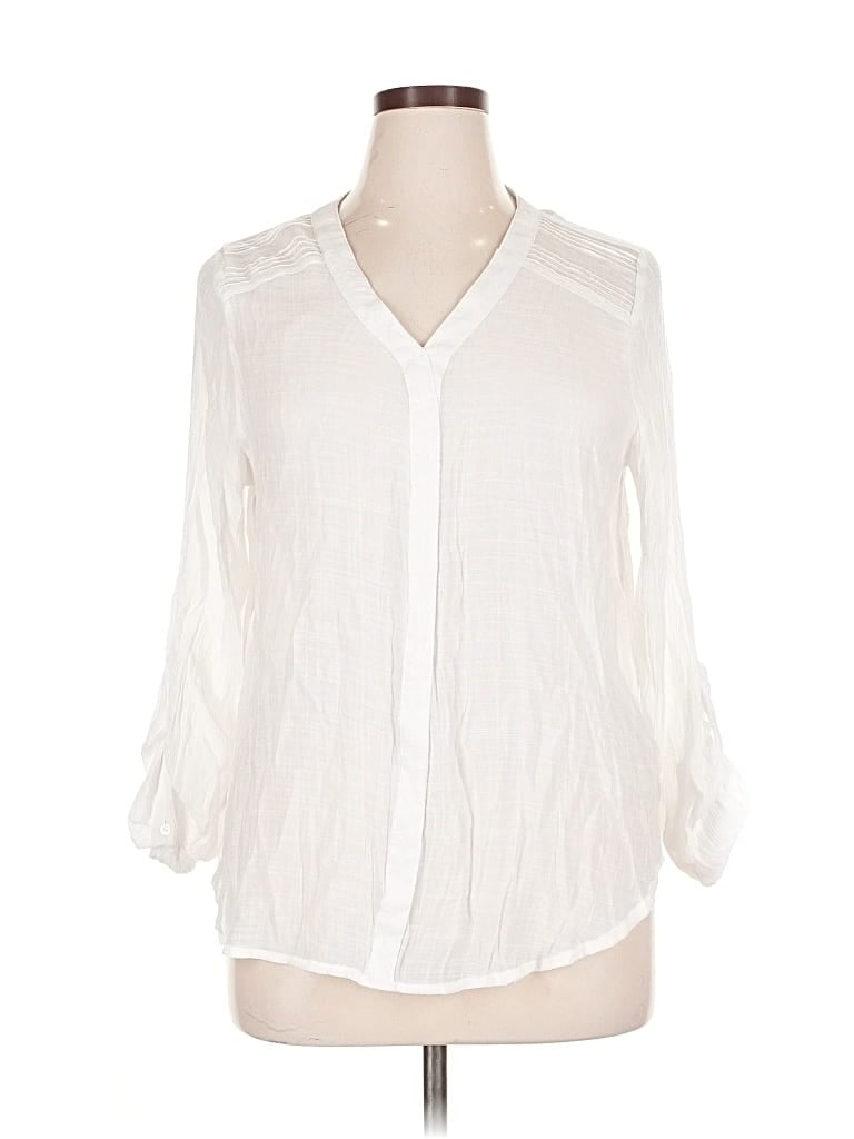 Pre-owned Sharagano 3/4 Sleeve Blouse In White