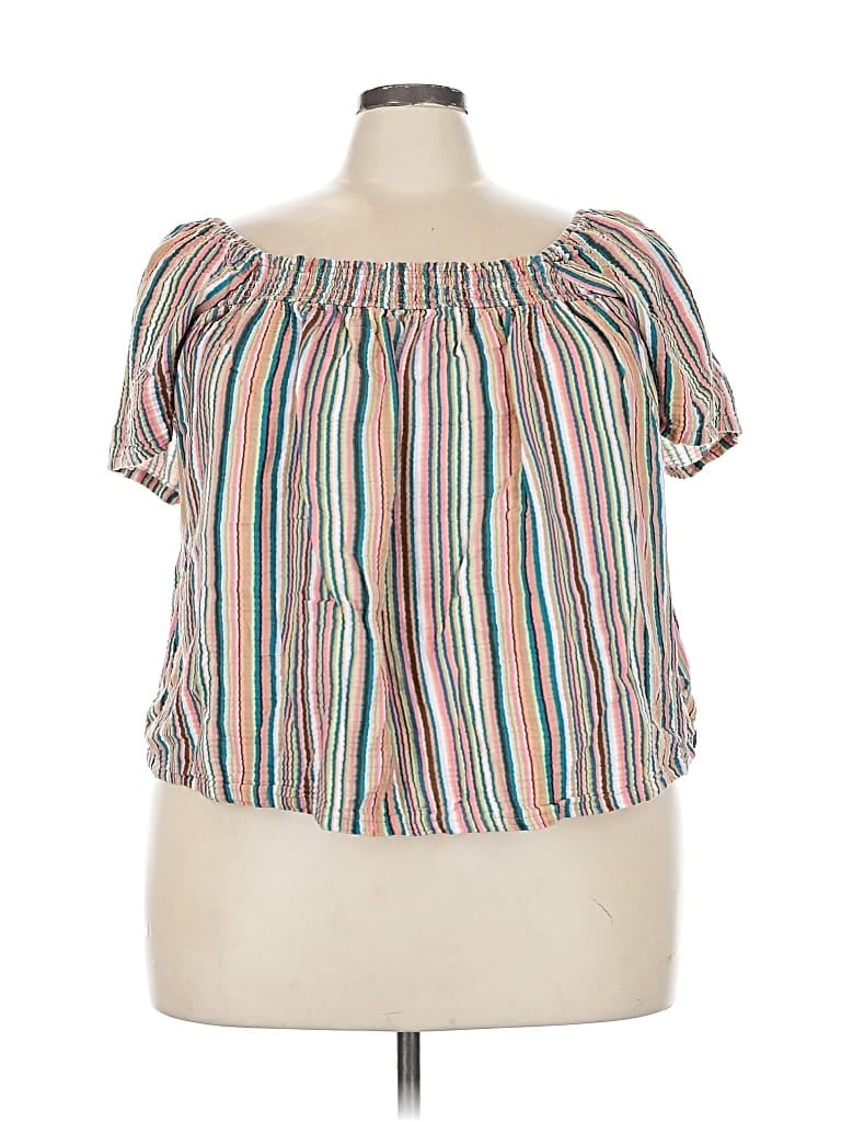 Pre-owned Joyspun Short Sleeve Blouse In White