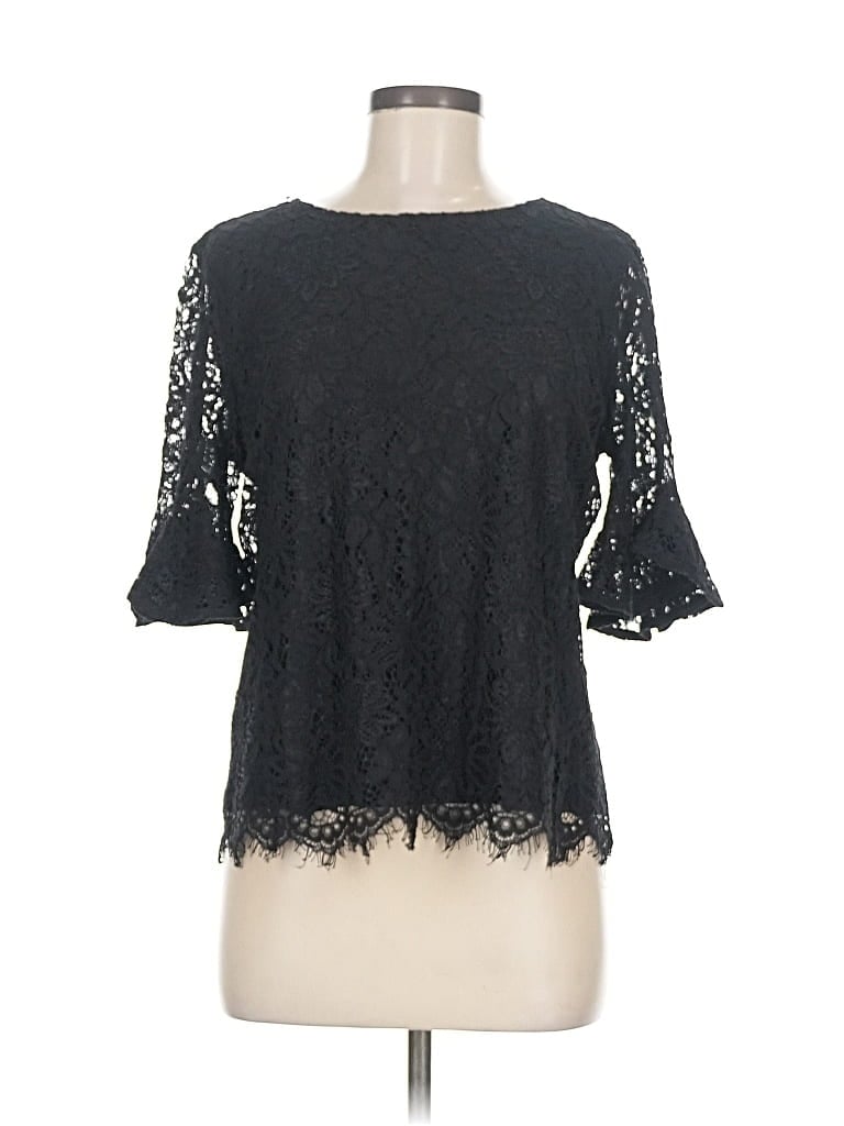 Pre-owned Nanette Lepore 3/4 Sleeve Top Black Keyhole Neckline Tops