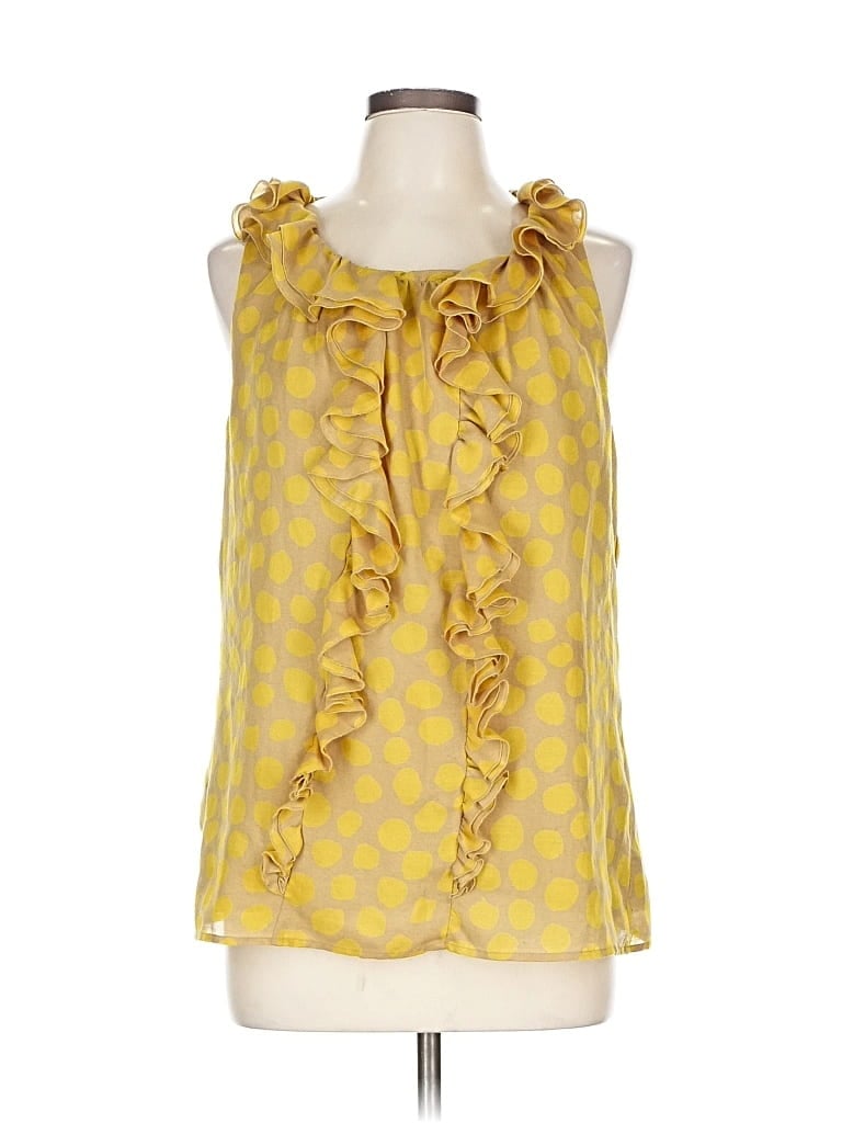 Pre-owned Ann Taylor Loft Tank Top Yellow Ruffles Neckline Tops