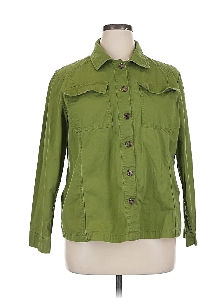 Pre-owned Molly & Isadora 3/4 Sleeve Button Down Shirt In Green