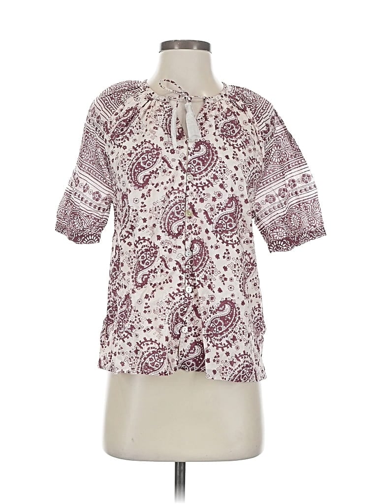 Pre-owned Cleobella Short Sleeve Blouse In Burgundy