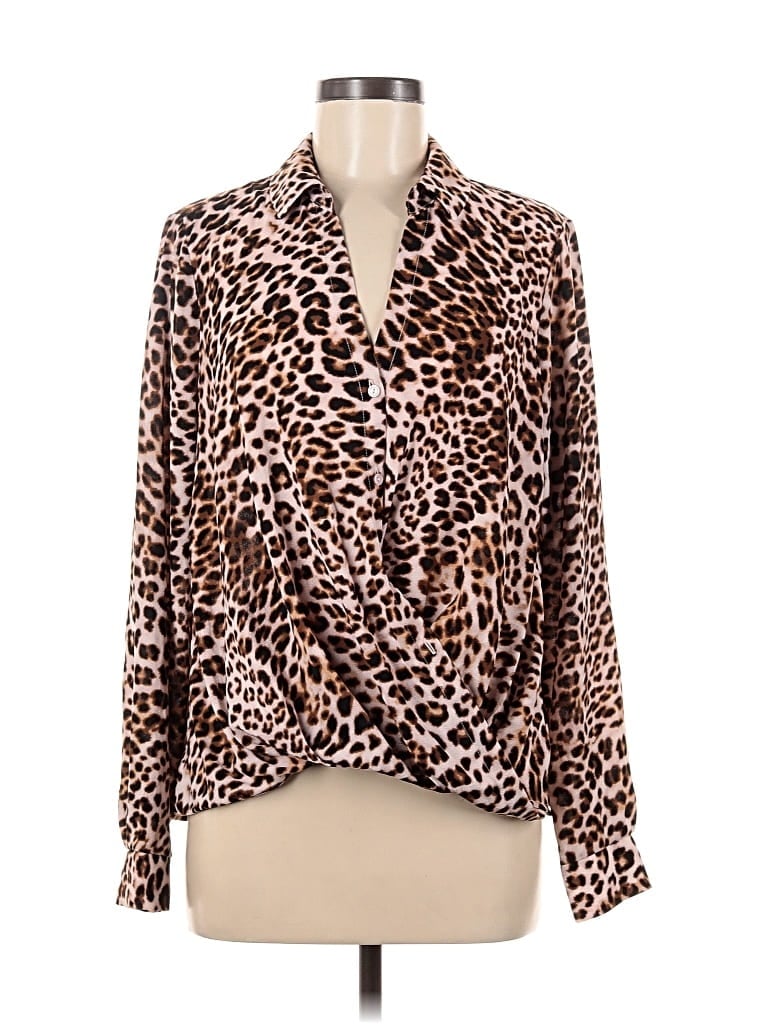 Pre-owned All In Favor Long Sleeve Blouse In Brown