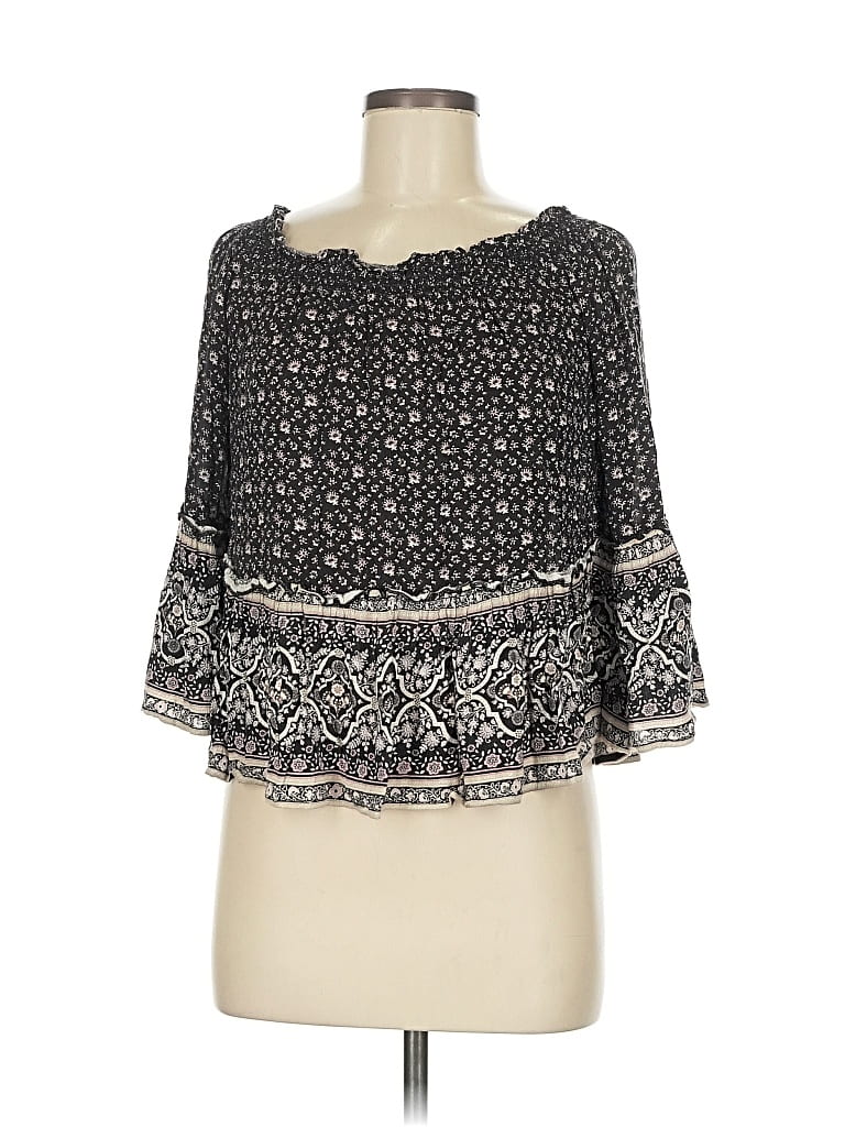 Pre-owned American Eagle Outfitters 3/4 Sleeve Blouse In Black