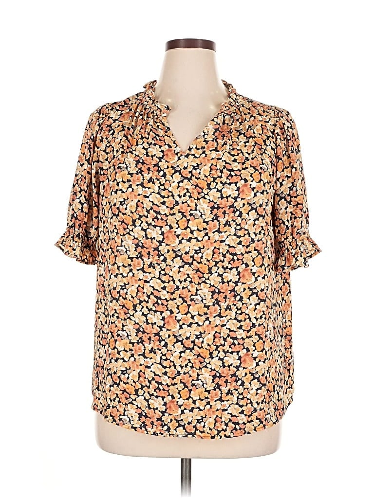 Pre-owned Pleione Short Sleeve Blouse In Brown