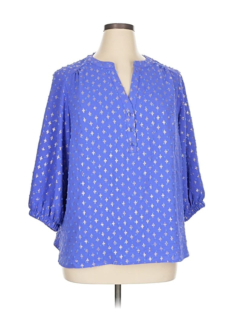 Pre-owned Olivia & Martin 3/4 Sleeve Blouse In Blue