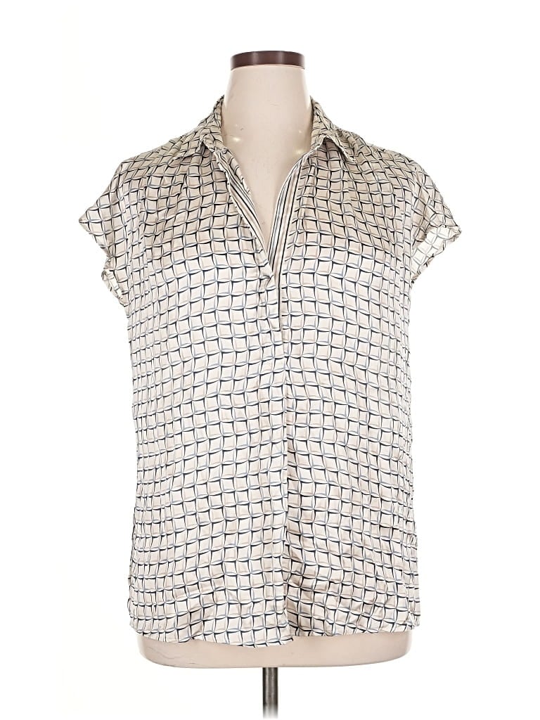 Pre-owned Max Studio Short Sleeve Blouse In White