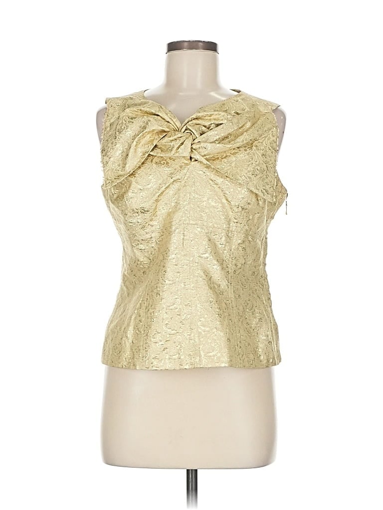 Pre-owned Lela Rose Sleeveless Silk Top Gold Cowl Neck Tops