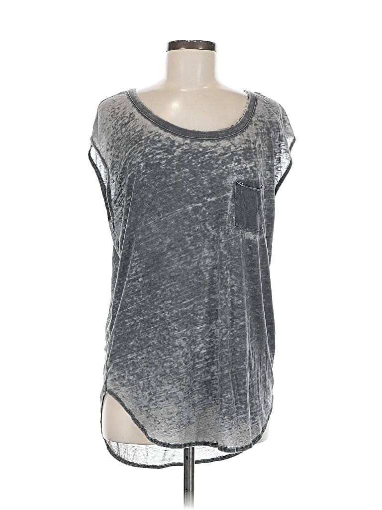 Pre-owned Chaser Short Sleeve Top Silver Metallic Pattern Scoop Neck Tops