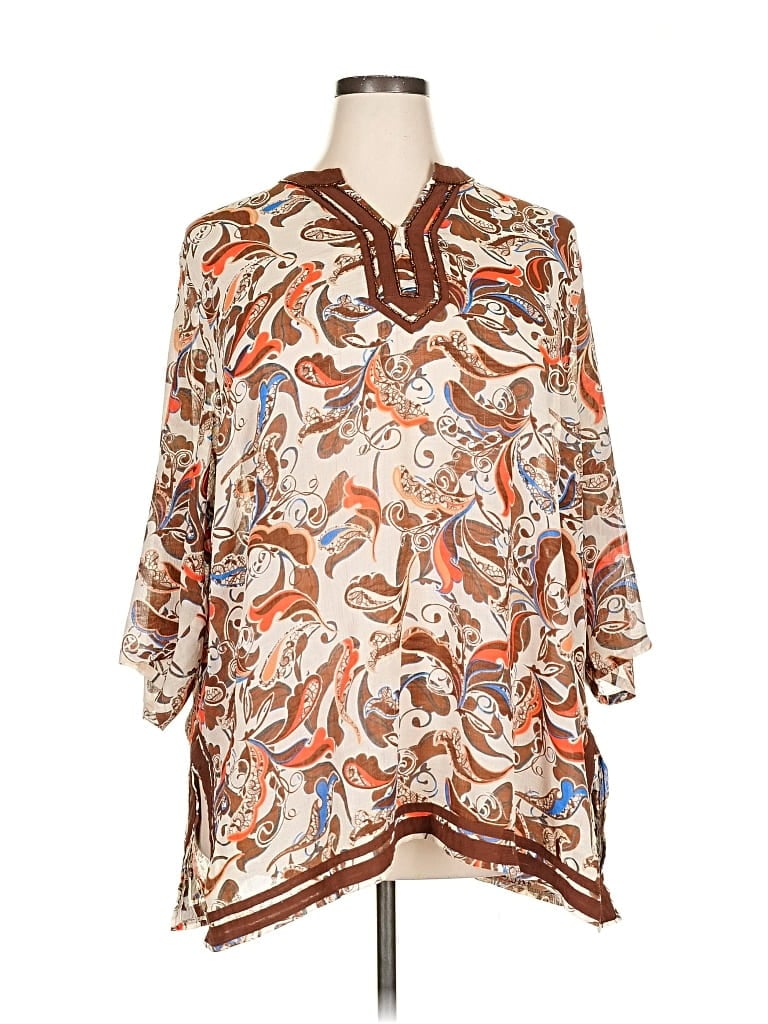 Pre-owned Maggie Barnes 3/4 Sleeve Blouse In Brown