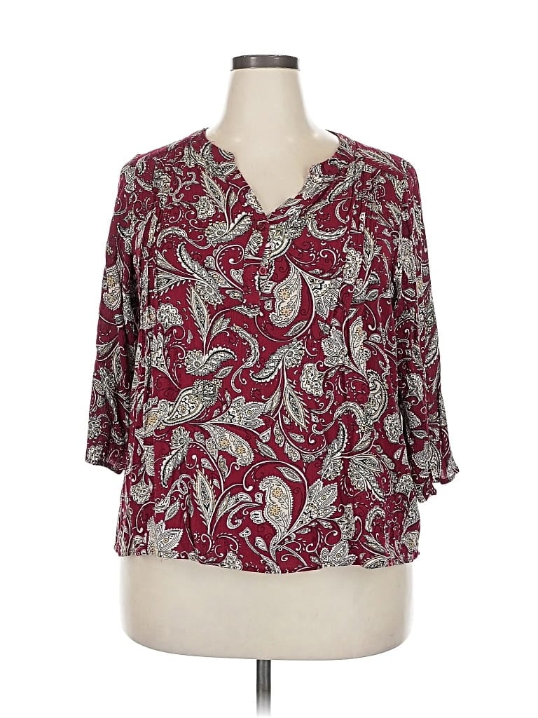 Pre-owned Fun2fun 3/4 Sleeve Blouse In Burgundy