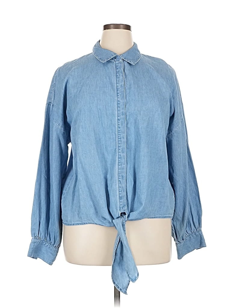 Pre-owned Inc International Concepts Long Sleeve Blouse In Blue