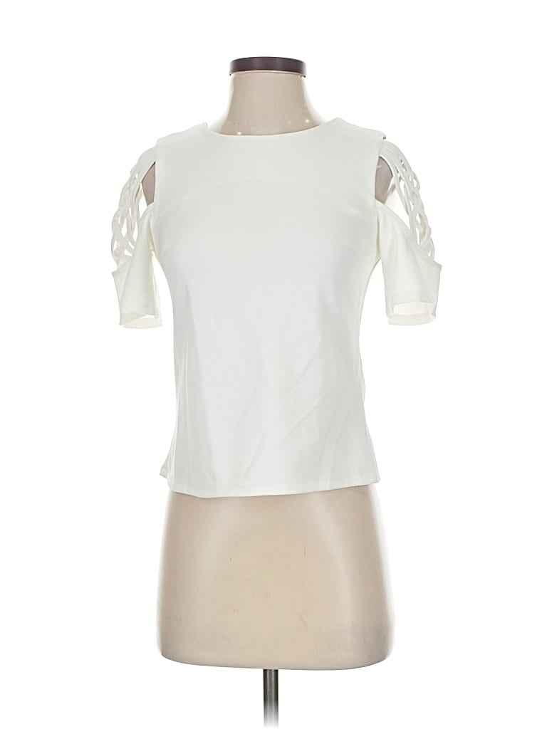Pre-owned Gracia Short Sleeve Top Ivory Cold Shoulder Neckline Tops In White