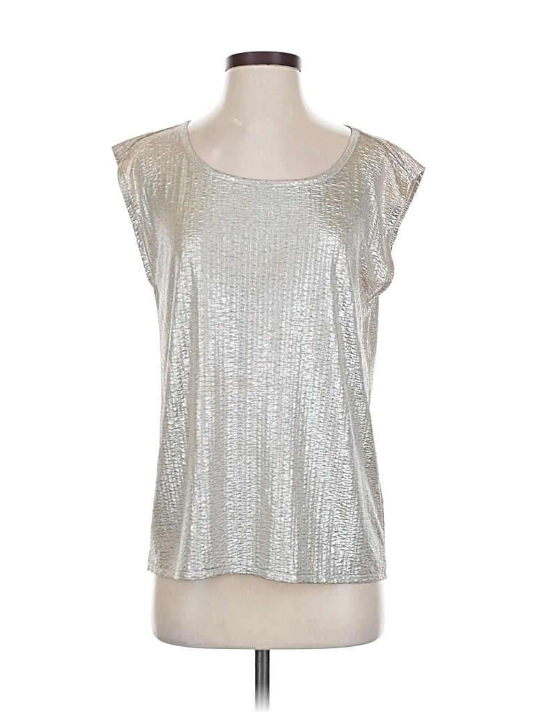 Pre-owned Calypso St Barth Short Sleeve Top Silver Metallic Pattern Scoop Neck Tops