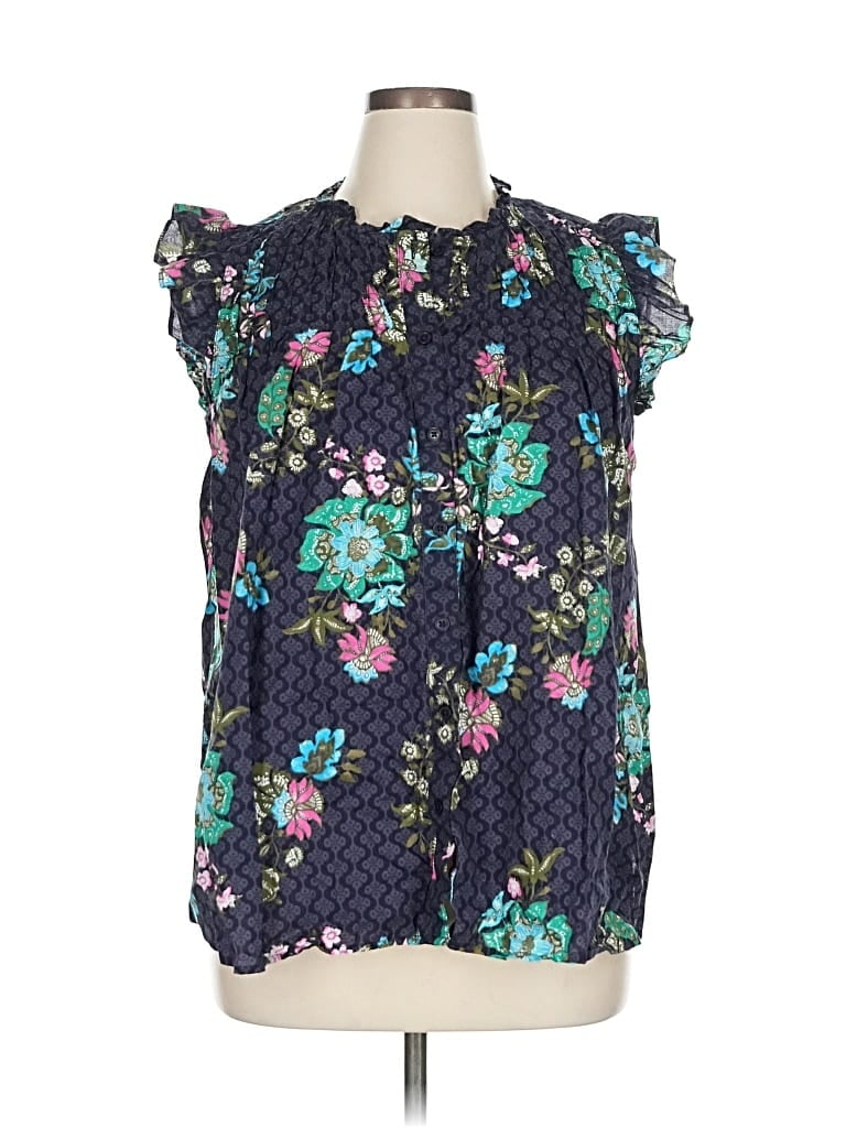 Pre-owned Lane Bryant Short Sleeve Blouse In Blue