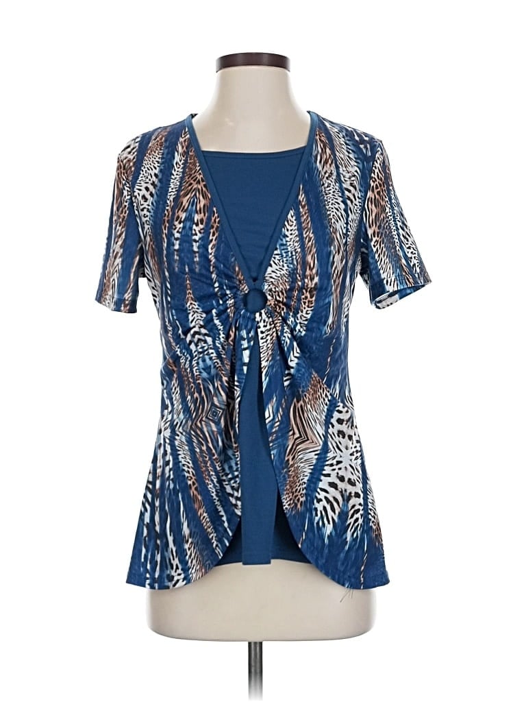 Pre-owned Unbranded Short Sleeve Blouse In Blue