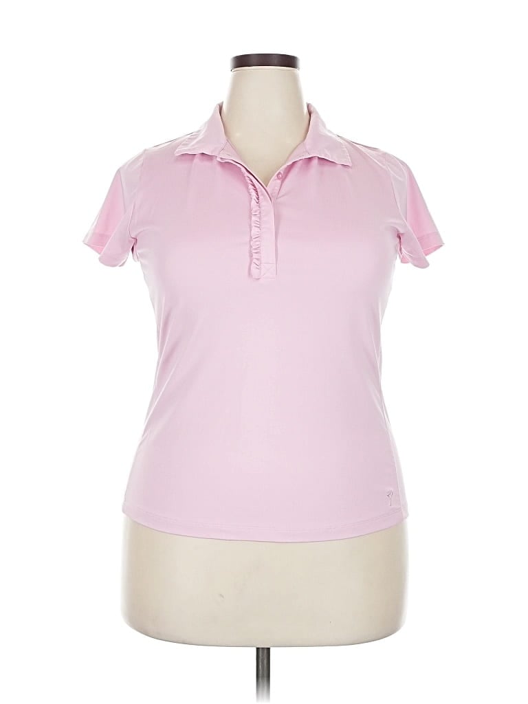 Pre-owned Golftini Short Sleeve Top Pink Collared Neckline Tops
