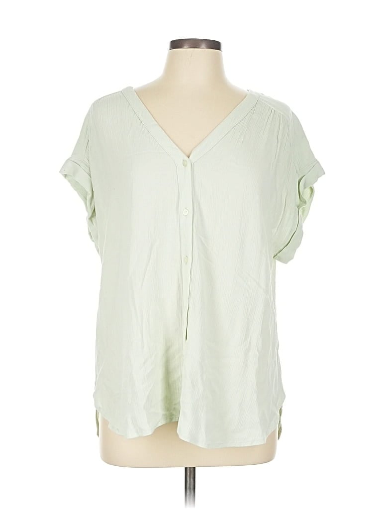Pre-owned Ann Taylor Loft Short Sleeve Blouse In Green