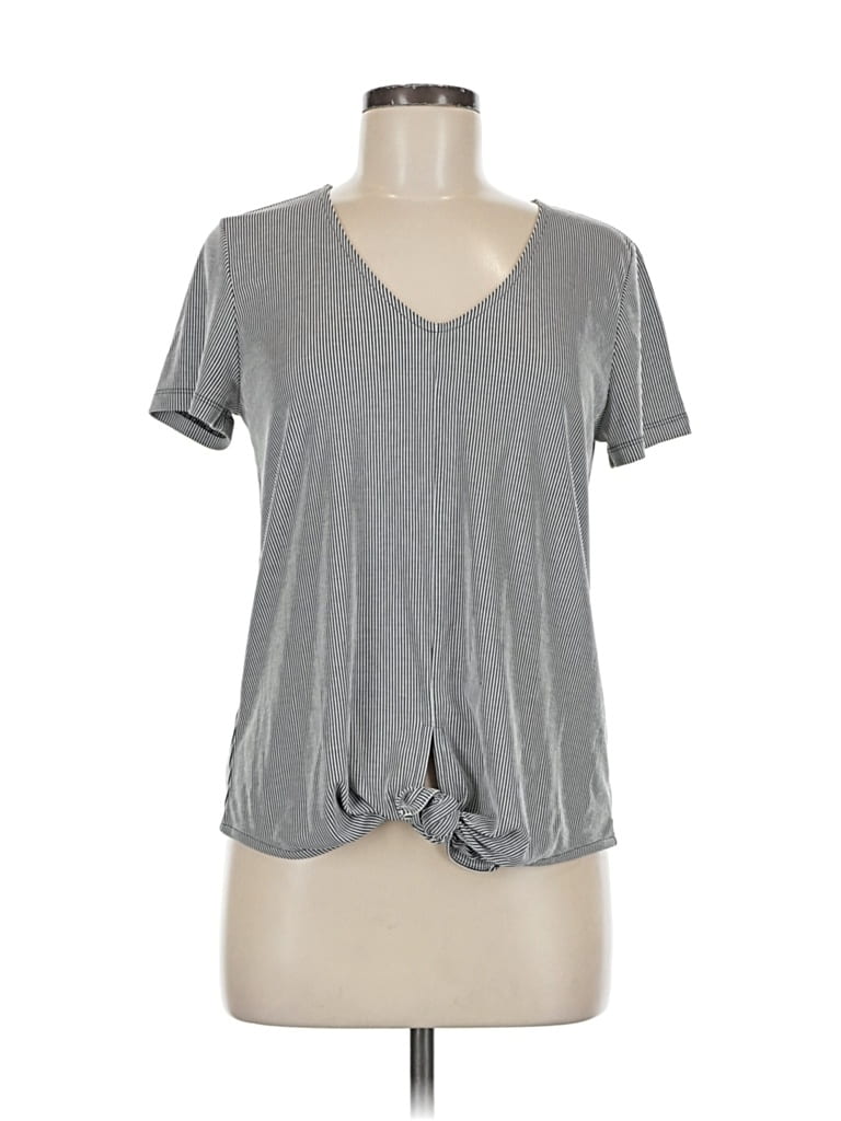 Pre-owned Ann Taylor Factory Short Sleeve Top Gray V Neck Tops