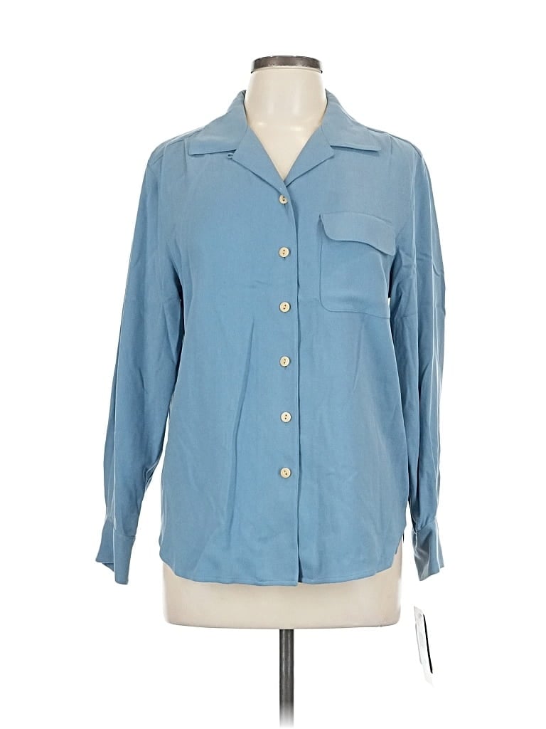 Pre-owned Polo Ralph Lauren Long Sleeve Silk Top Blue Collared Neckline Tops