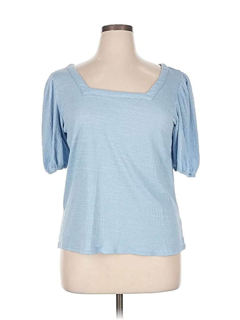 Pre-owned Cece Short Sleeve Top Blue Scoop Neck Tops