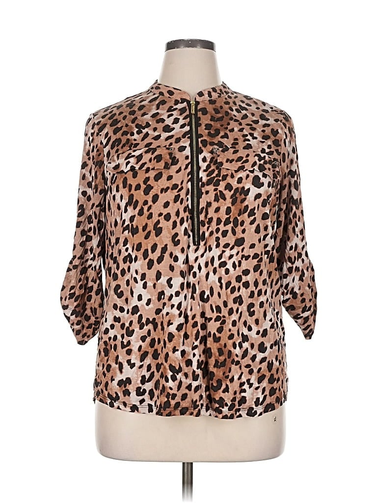 Pre-owned Calvin Klein 3/4 Sleeve Blouse In Brown