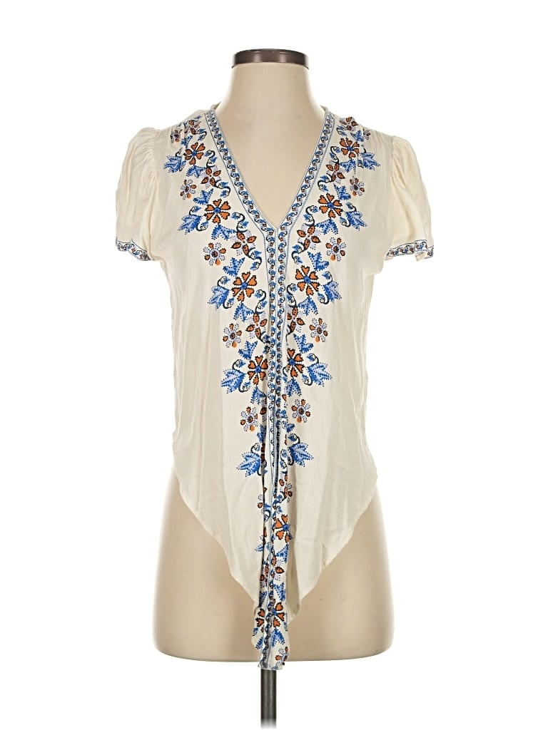 Pre-owned Max Studio Short Sleeve Blouse In White