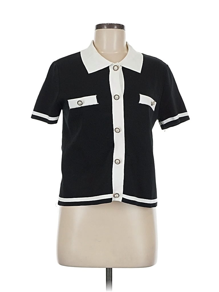 Pre-owned Ellen Tracy Short Sleeve Blouse In Black