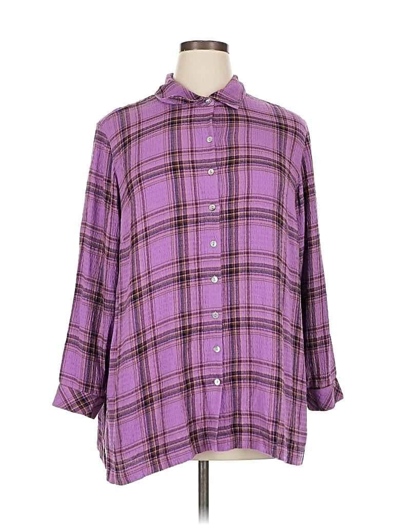 Pre-owned Jjill 3/4 Sleeve Button Down Shirt In Purple