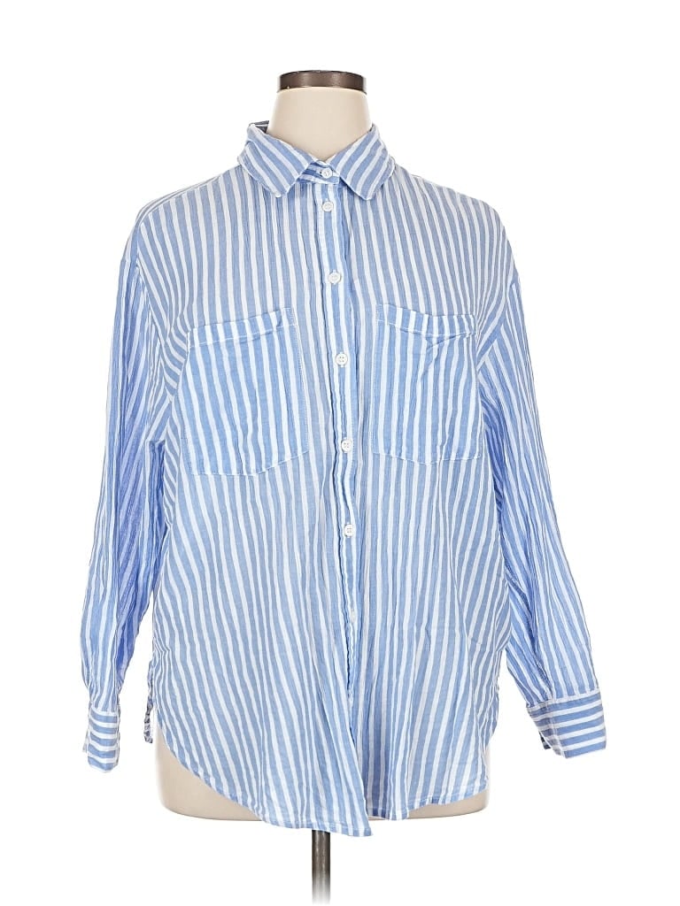 Pre-owned H&m 3/4 Sleeve Button Down Shirt In Blue