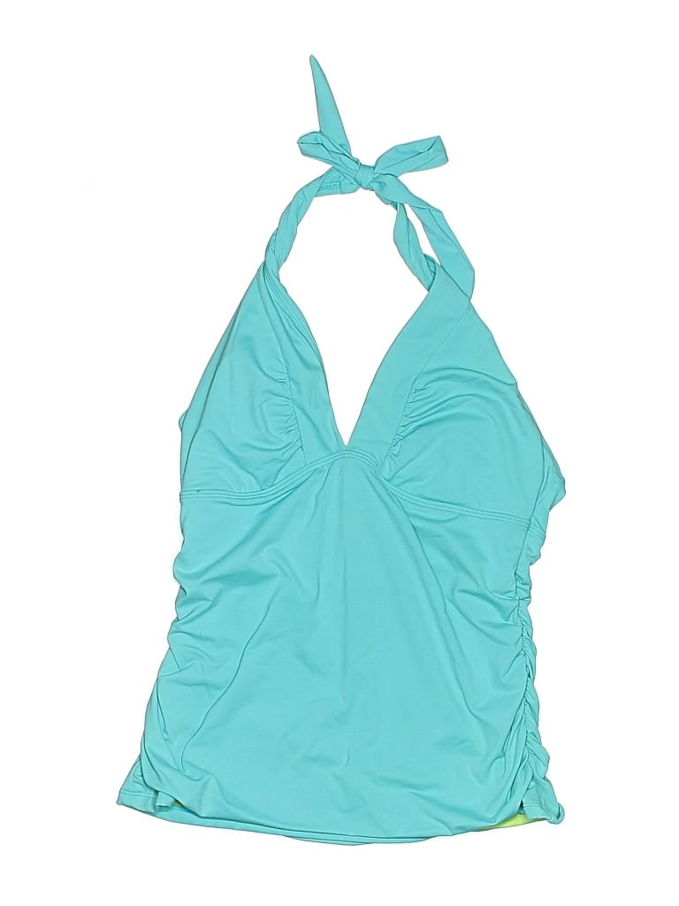 Pre-owned Athleta Swimsuit Top Teal Solid Pattern Swimwear In Blue