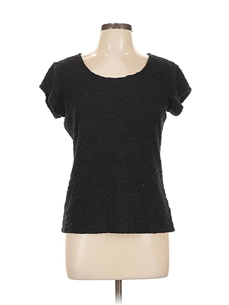 Pre-owned Liz Claiborne Career Short Sleeve Top Black Scoop Neck Tops
