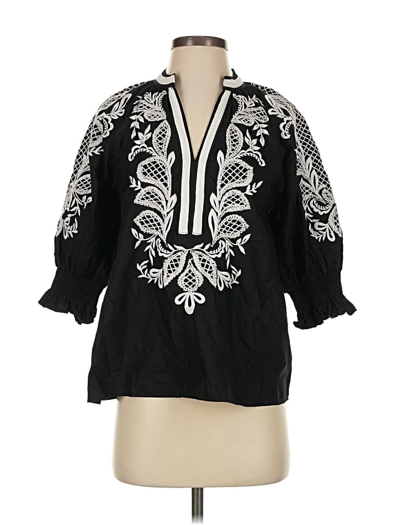 Pre-owned Maeve 3/4 Sleeve Blouse In Black