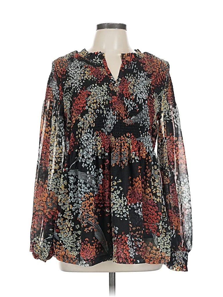 Pre-owned Akemi + Kin Long Sleeve Top Black Tie Neck Tops