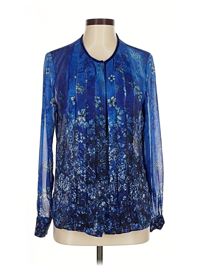 Pre-owned T Tahari Long Sleeve Blouse In Blue