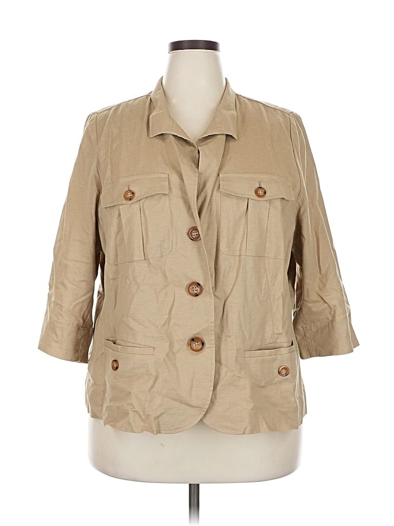 Pre-owned Lane Bryant 3/4 Sleeve Button Down Shirt In Brown