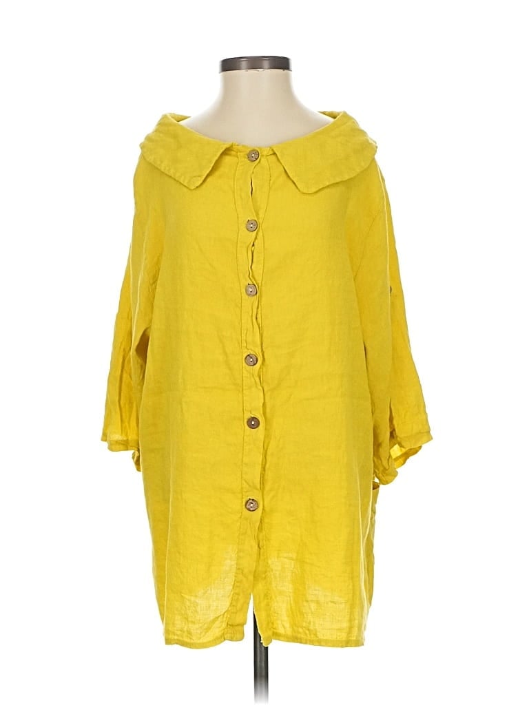 Pre-owned Made In Italy 3/4 Sleeve Button Down Shirt In Yellow