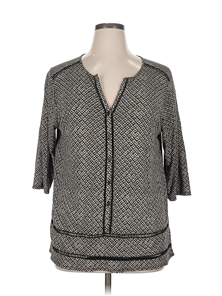 Pre-owned Lucky Brand 3/4 Sleeve Blouse In Gray
