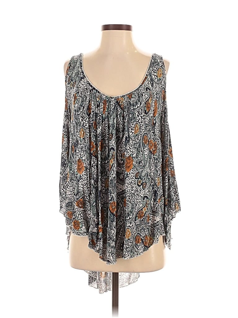 Pre-owned Free People 3/4 Sleeve Blouse In Gray