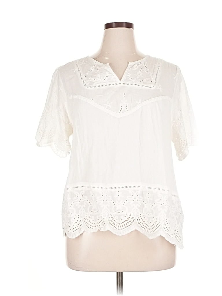 Pre-owned Single Thread Short Sleeve Blouse In White