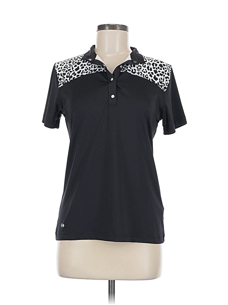 Pre-owned Daily Sports Short Sleeve Top Black Collared Neckline Tops