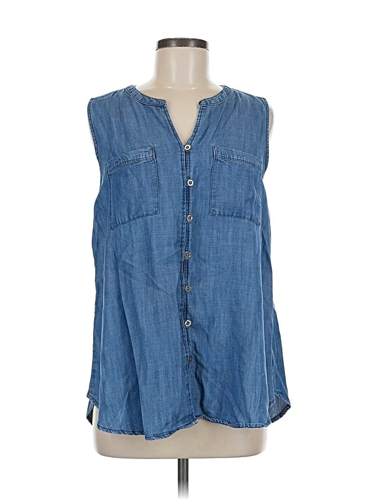 Pre-owned Liz Claiborne Sleeveless Button Down Shirt In Blue
