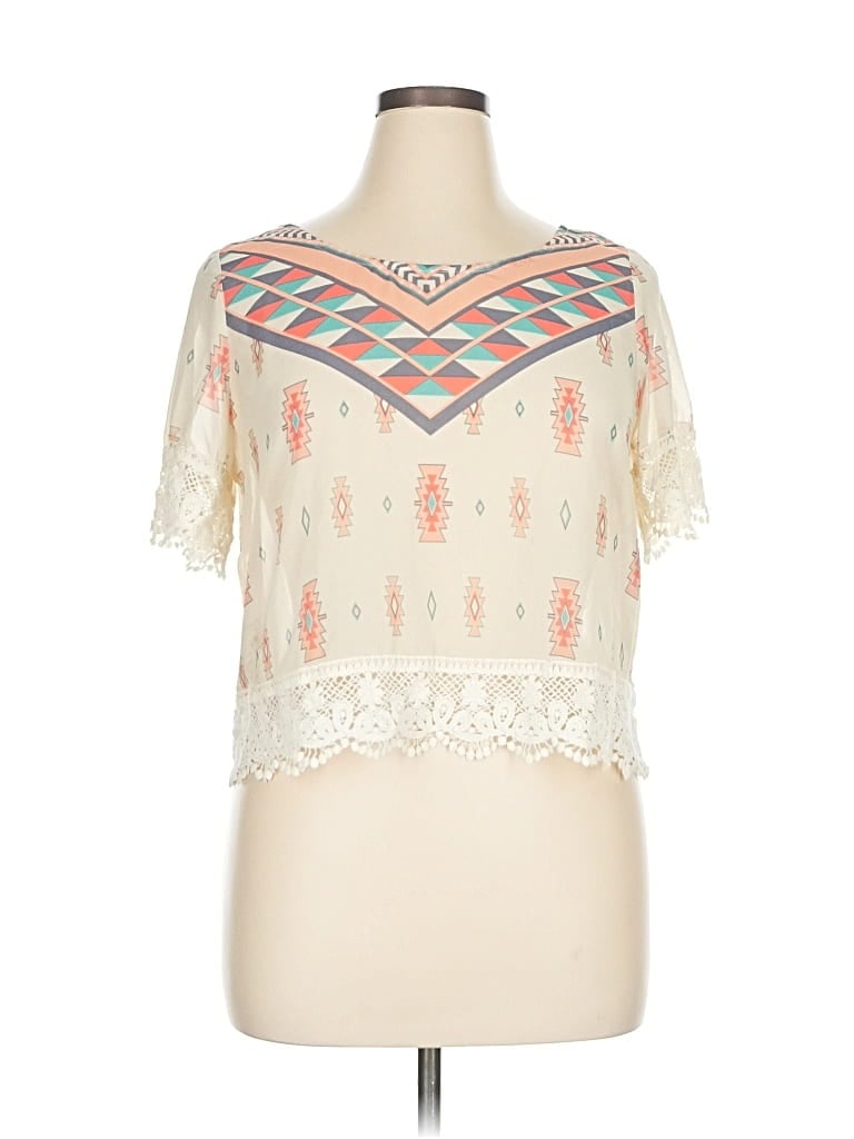 Pre-owned Xhilaration Short Sleeve Top Ivory Sweetheart Neckline Tops In White