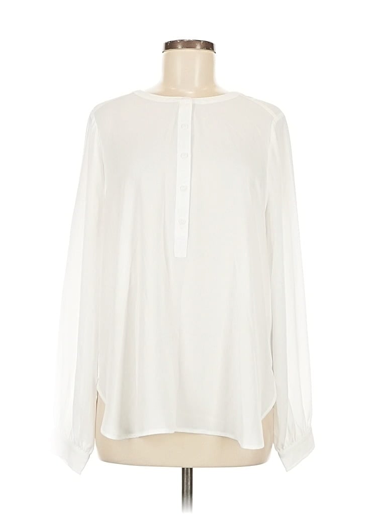 Pre-owned Nydj Long Sleeve Blouse In White